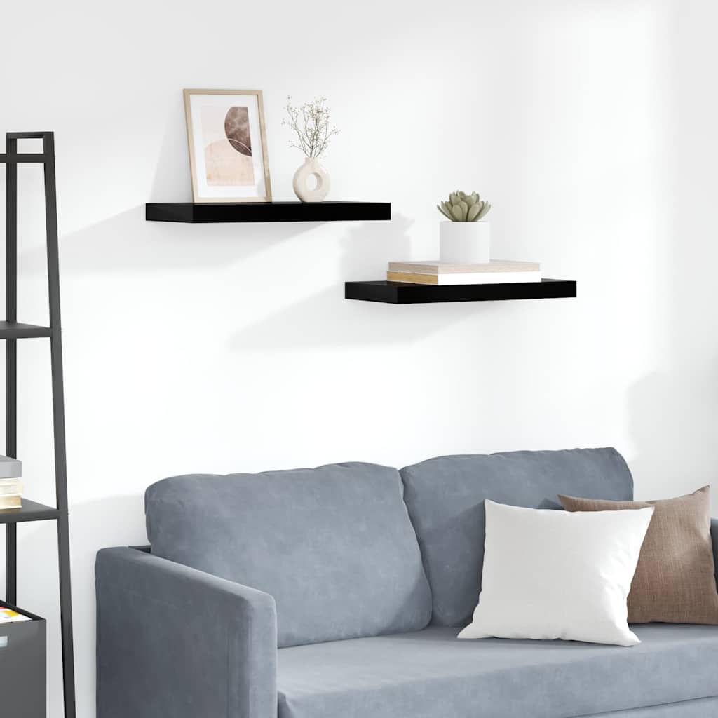 Schweberegale 2 Stk. Hochglanz-Schwarz 50x23,5x3,8 cm MDF