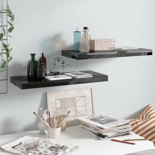 Étagères flottantes, lot de 2, noir brillant, 60 x 23,5 x 3,8 cm, MDF