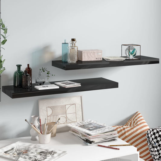 Étagères flottantes, lot de 2, noir brillant, 80 x 23,5 x 3,8 cm, MDF