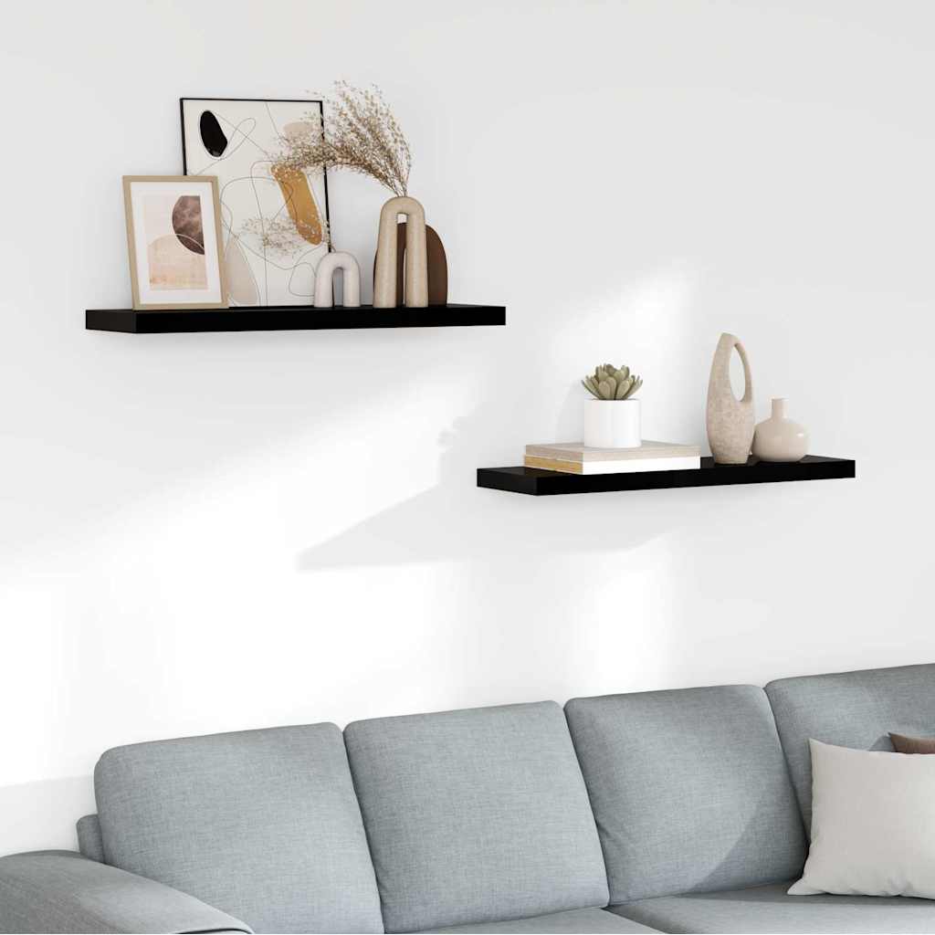 Schweberegale 2 Stk. Hochglanz-Schwarz 80x23,5x3,8 cm MDF