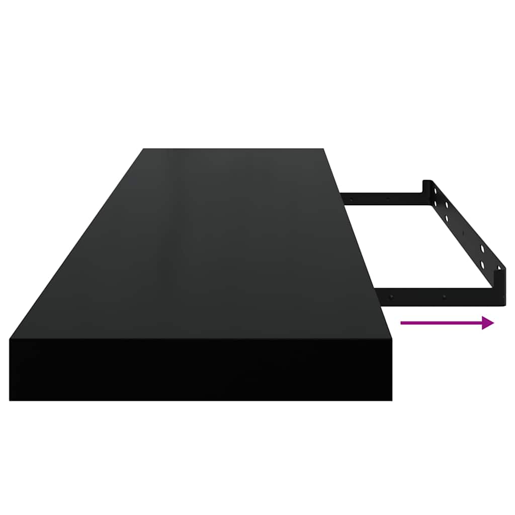 Schweberegale 2 Stk. Hochglanz-Schwarz 90x23,5x3,8 cm MDF
