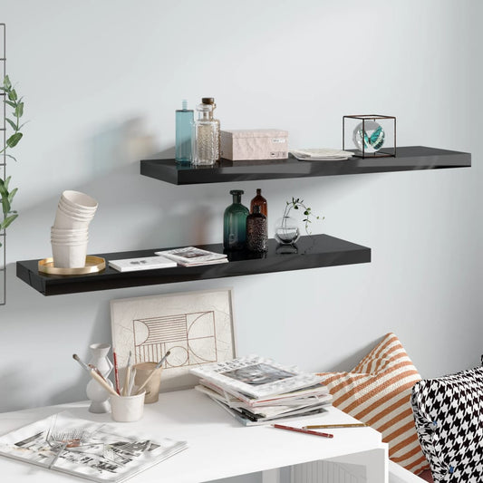 Étagères flottantes, lot de 2, noir brillant, 90 x 23,5 x 3,8 cm, MDF