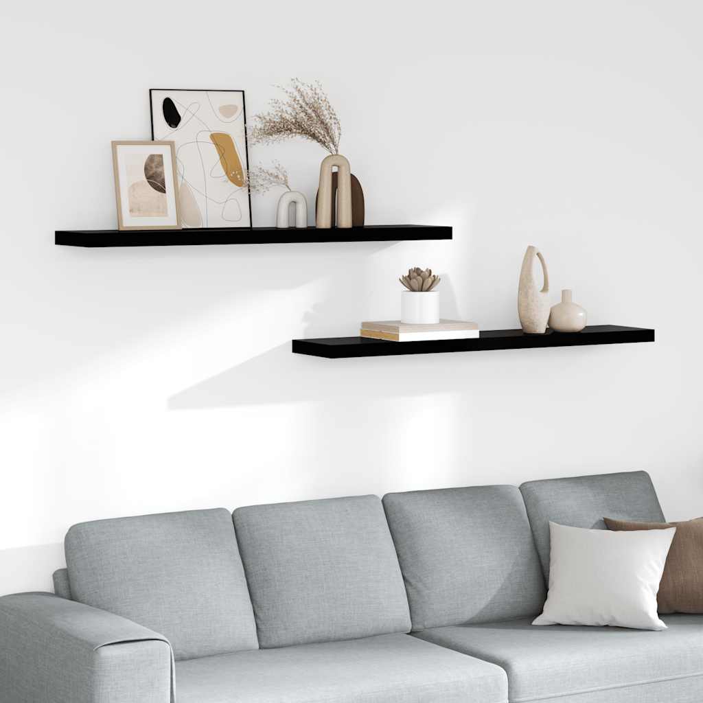 Schweberegale 2 Stk. Hochglanz-Schwarz 120x23,5x3,8 cm MDF