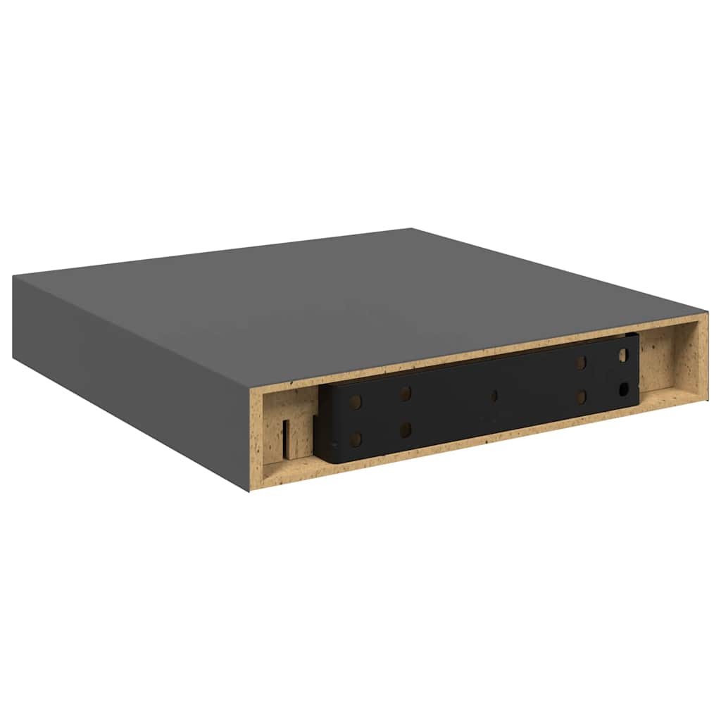 Schweberegale 2 Stk. Hochglanz-Grau 23x23,5x3,8 cm MDF