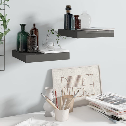 Étagères flottantes, lot de 2, gris brillant, 23 x 23,5 x 3,8 cm, MDF