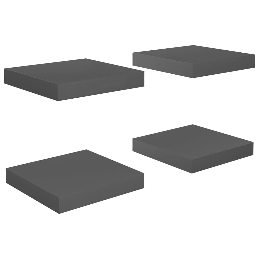 Floating shelves 4 pcs. High-gloss grey 23x23.5x3.8 cm MDF