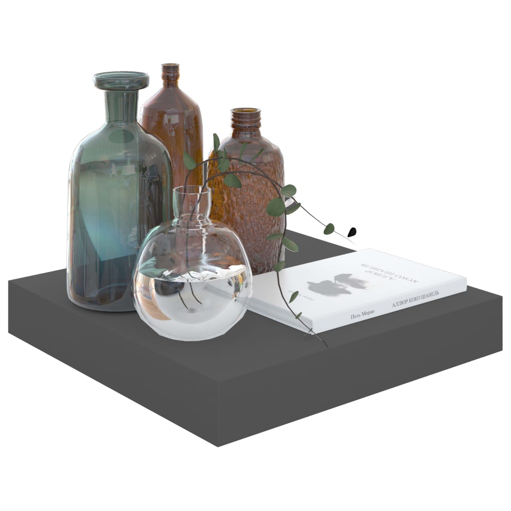 Floating shelves 4 pcs. High-gloss grey 23x23.5x3.8 cm MDF
