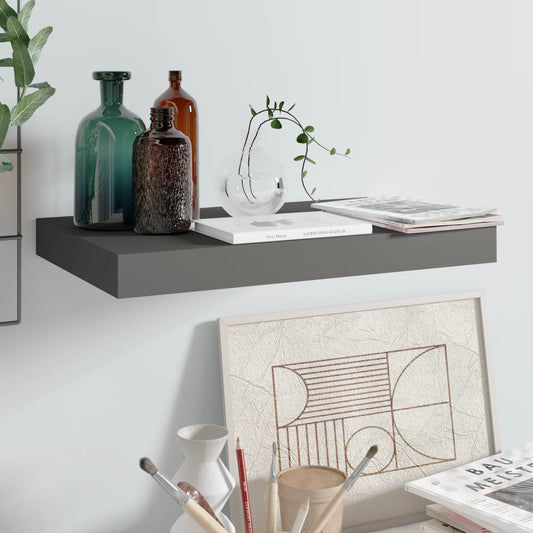 Floating wall shelf high-gloss grey 40x23x3.8 cm MDF