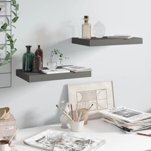 Étagères flottantes, lot de 2, gris brillant, 40 x 23 x 3,8 cm, MDF
