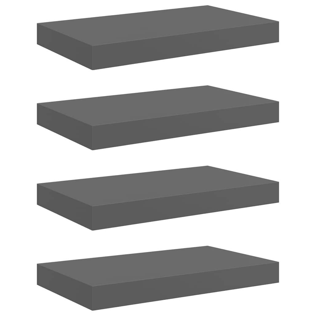 Schweberegale 4 Stk. Hochglanz-Grau 40x23x3,8 cm MDF