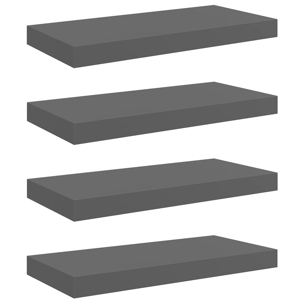 Schweberegale 4 Stk. Hochglanz-Grau 50x23,5x3,8 cm MDF