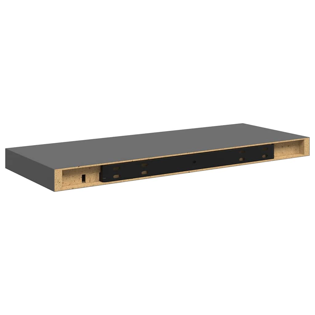 Schweberegale 2 Stk. Hochglanz-Grau 60x23,5x3,8 cm MDF