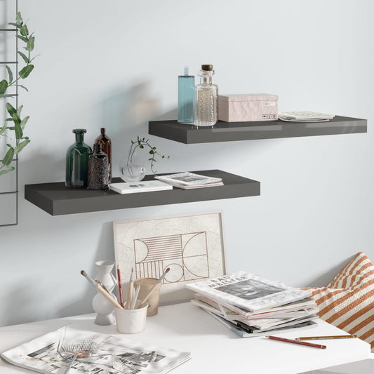 Étagères flottantes, lot de 2, gris brillant, 60 x 23,5 x 3,8 cm, MDF