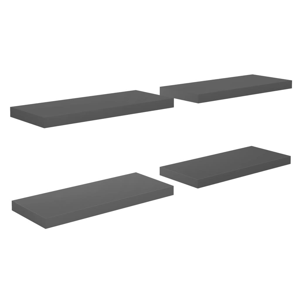 Floating shelves 4 pcs. High-gloss grey 60x23.5x3.8 cm MDF
