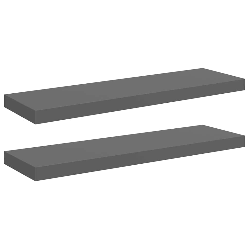 Schweberegale 2 Stk. Hochglanz-Grau 80x23,5x3,8 cm MDF