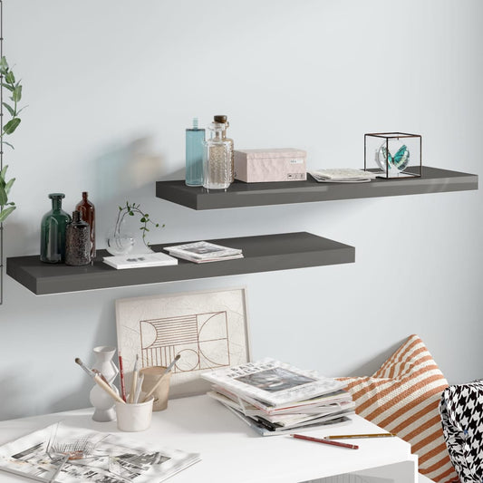 Étagères flottantes, lot de 2, gris brillant, 80 x 23,5 x 3,8 cm, MDF