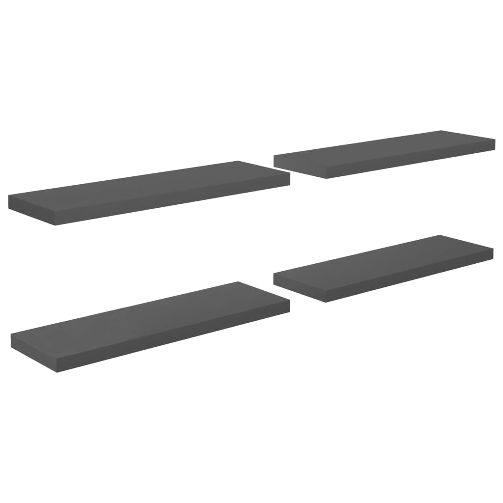 Floating shelves 4 pcs. High-gloss grey 80x23.5x3.8 cm MDF
