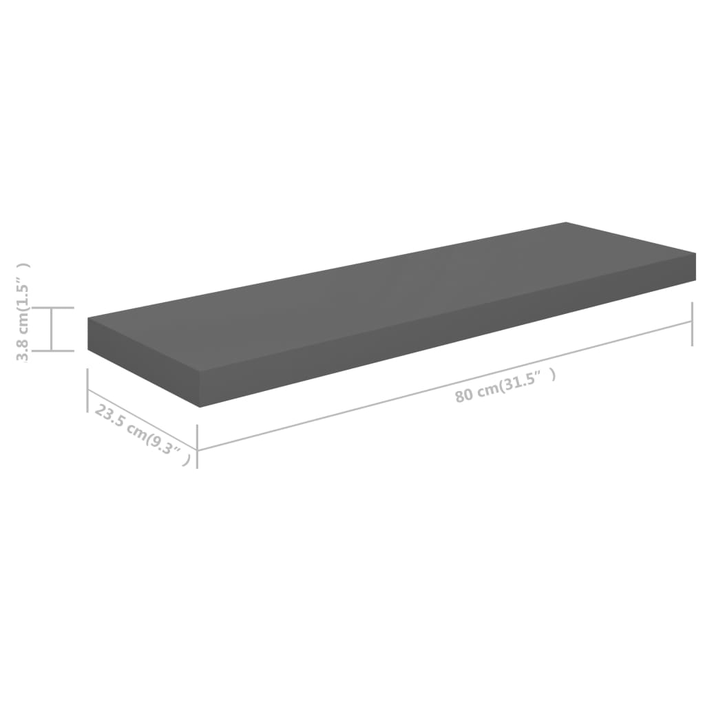Floating shelves 4 pcs. High-gloss grey 80x23.5x3.8 cm MDF