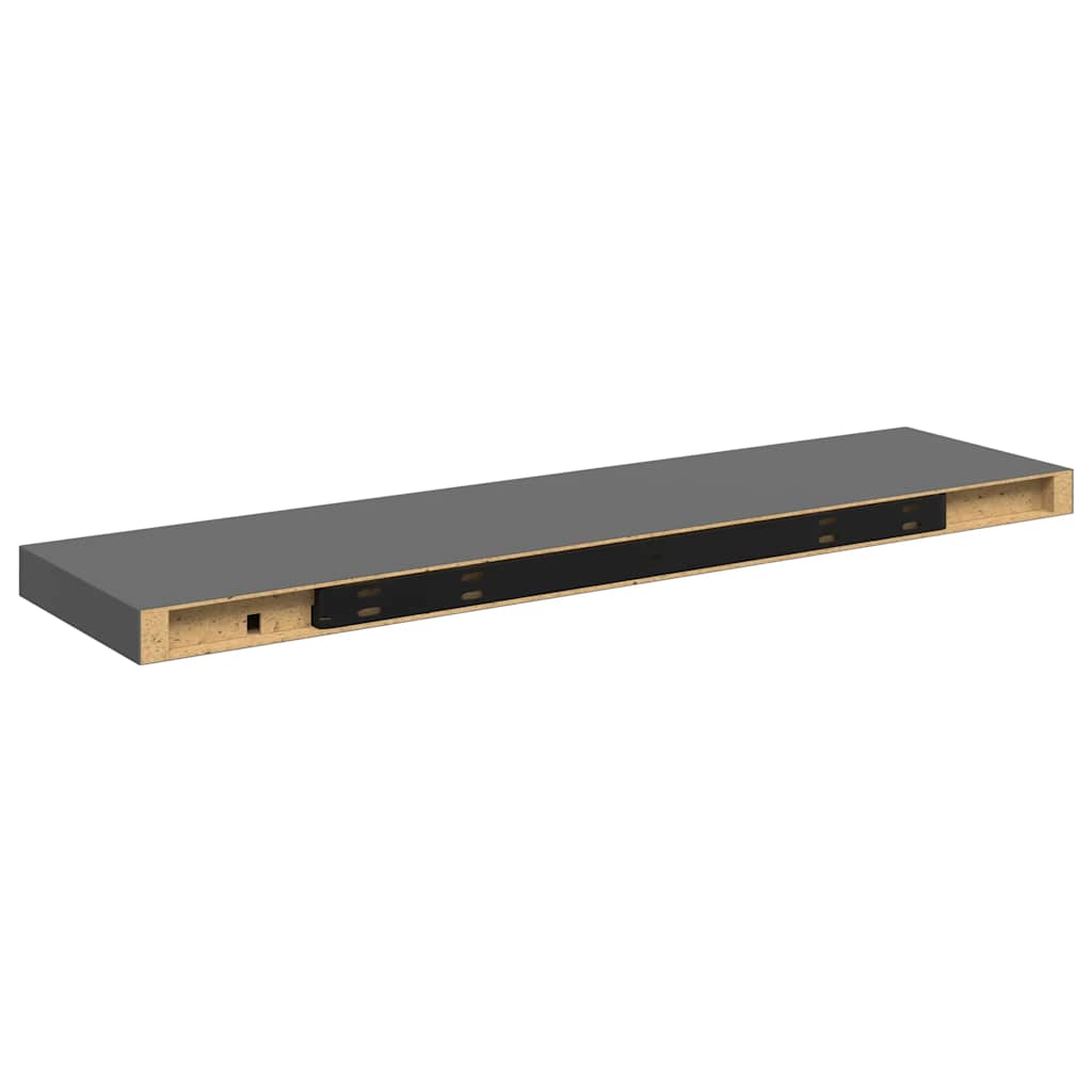 Schweberegale 2 Stk. Hochglanz-Grau 90x23,5x3,8 cm MDF