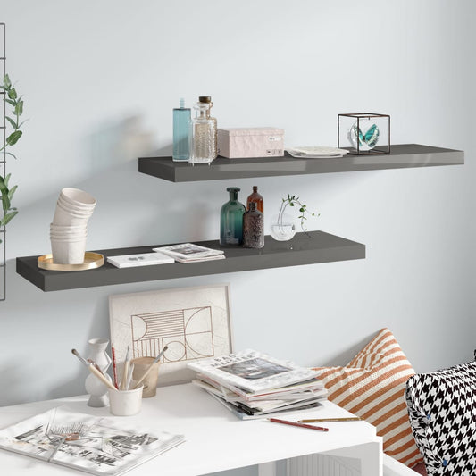 Étagères flottantes, lot de 2, gris brillant, 90 x 23,5 x 3,8 cm, MDF