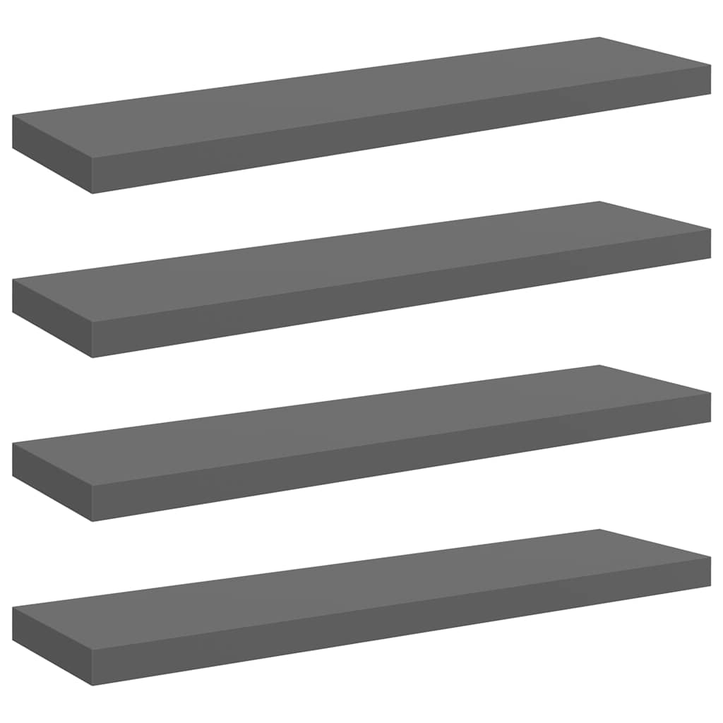 Schweberegale 4 Stk. Hochglanz-Grau 90x23,5x3,8 cm MDF