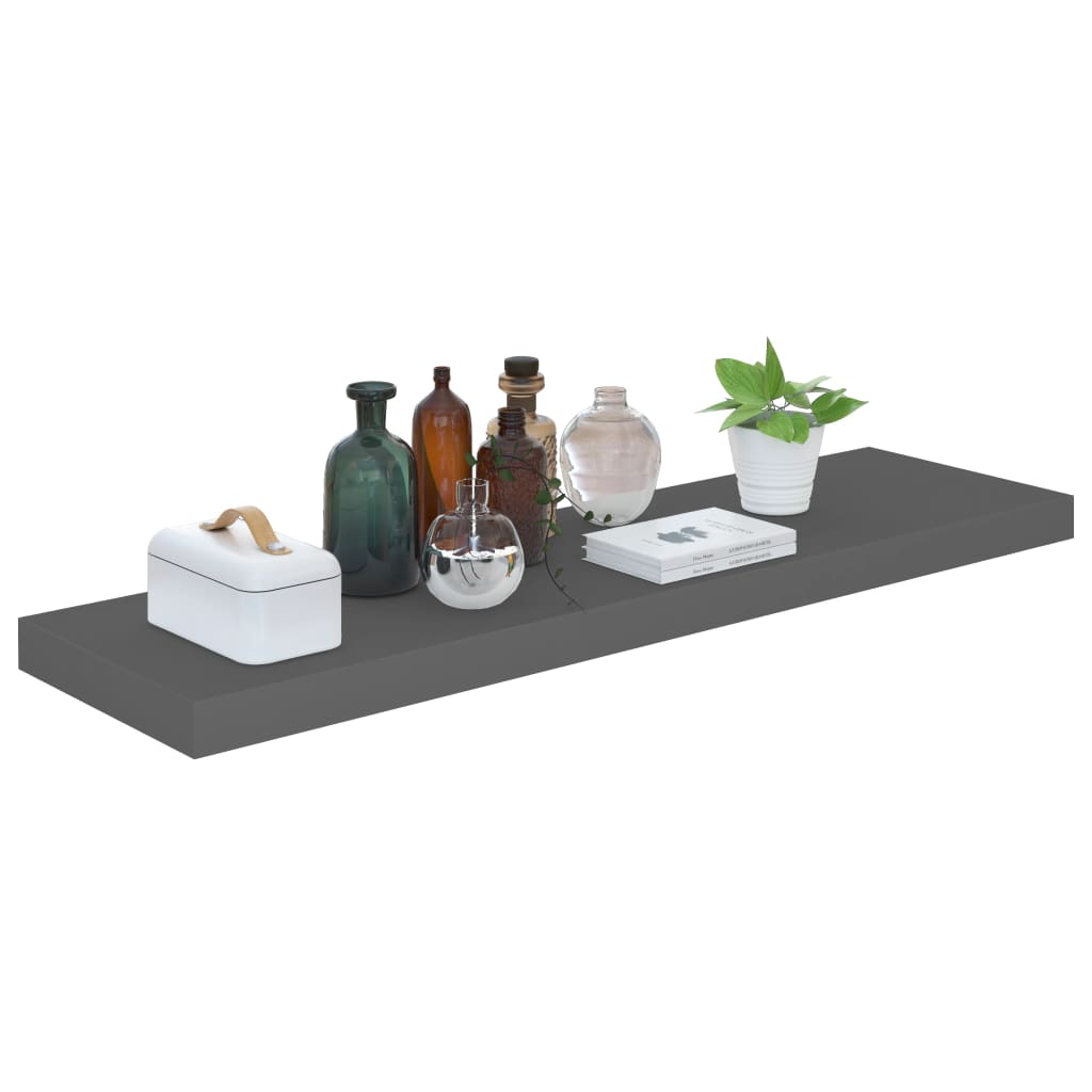 Floating shelves 4 pcs. High-gloss grey 90x23.5x3.8 cm MDF