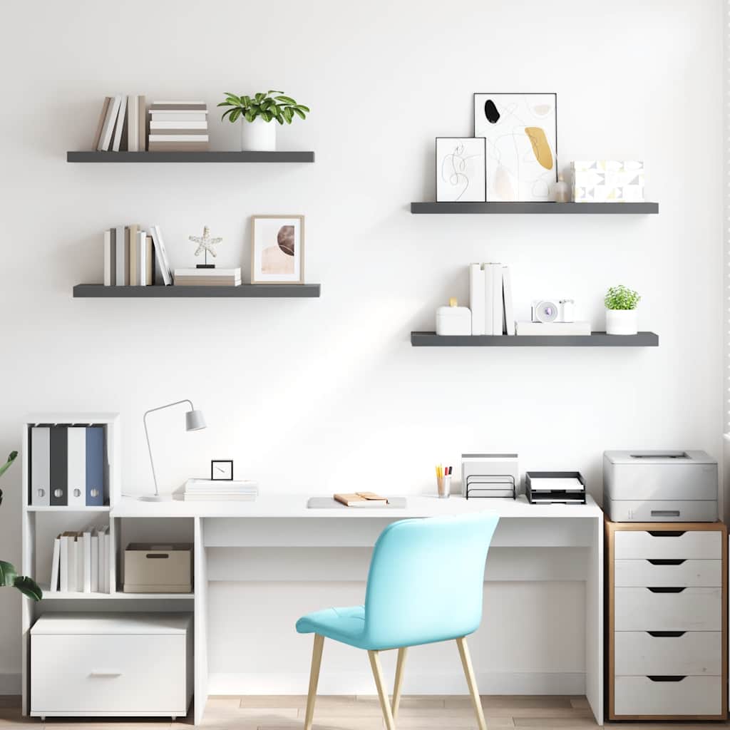 Schweberegale 4 Stk. Hochglanz-Grau 90x23,5x3,8 cm MDF
