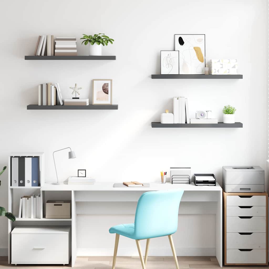 Schweberegale 4 Stk. Hochglanz-Grau 90x23,5x3,8 cm MDF