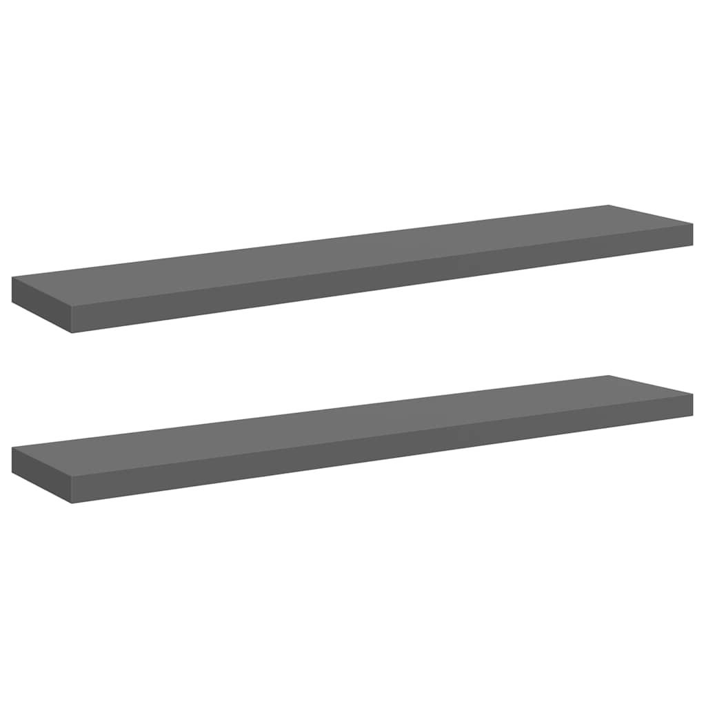 Schweberegale 2 Stk. Hochglanz-Grau 120x23,5x3,8 cm MDF