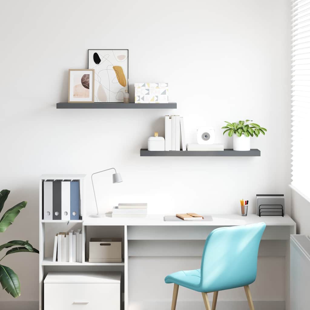 Schweberegale 2 Stk. Hochglanz-Grau 120x23,5x3,8 cm MDF