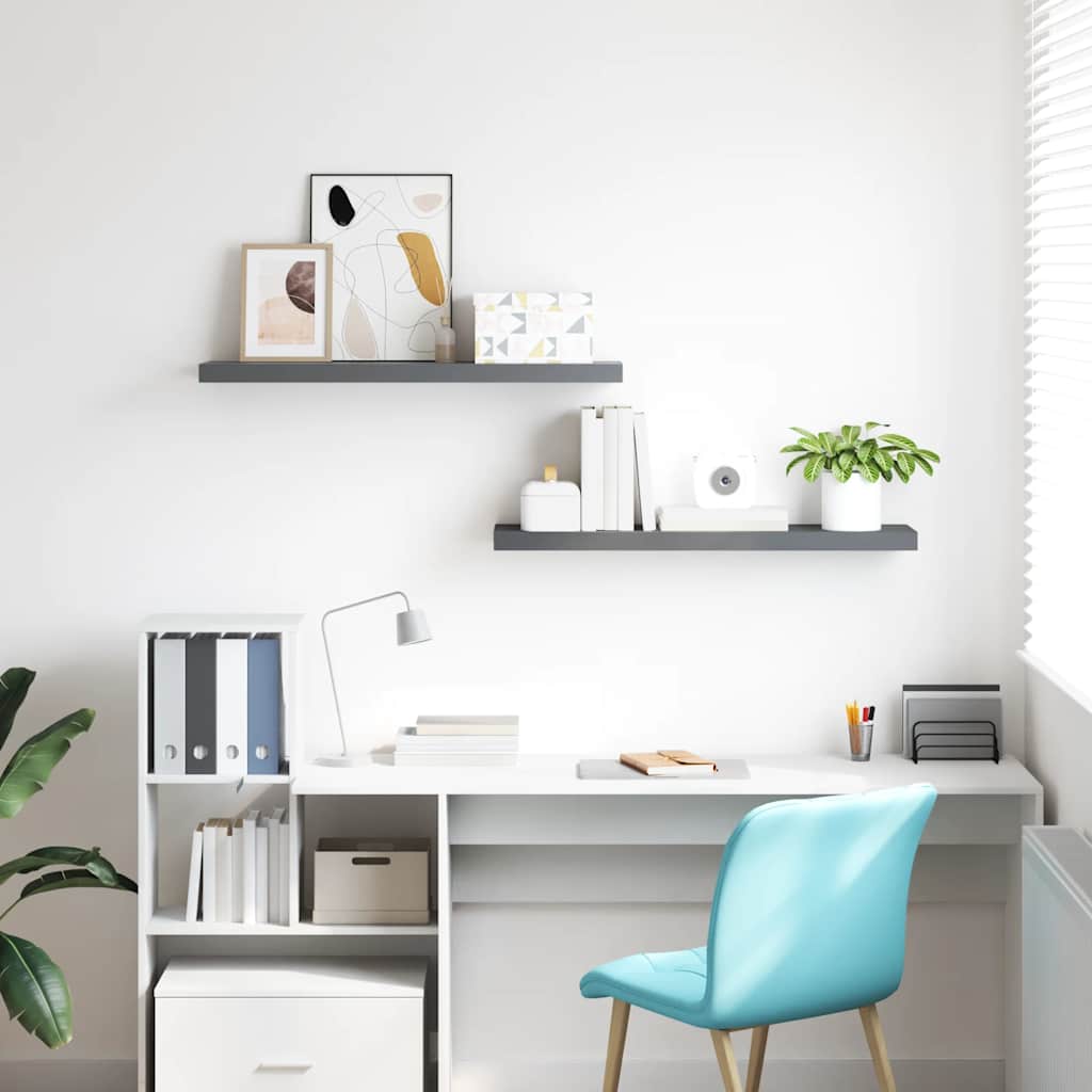 Schweberegale 2 Stk. Hochglanz-Grau 120x23,5x3,8 cm MDF