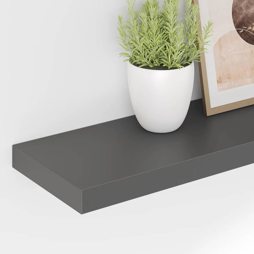 Schweberegale 2 Stk. Hochglanz-Grau 120x23,5x3,8 cm MDF