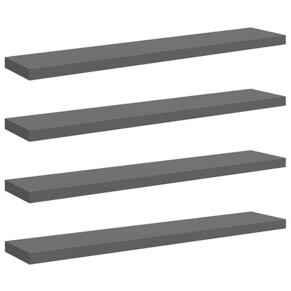 Schweberegale 4 Stk. Hochglanz-Grau 120x23,5x3,8 cm MDF