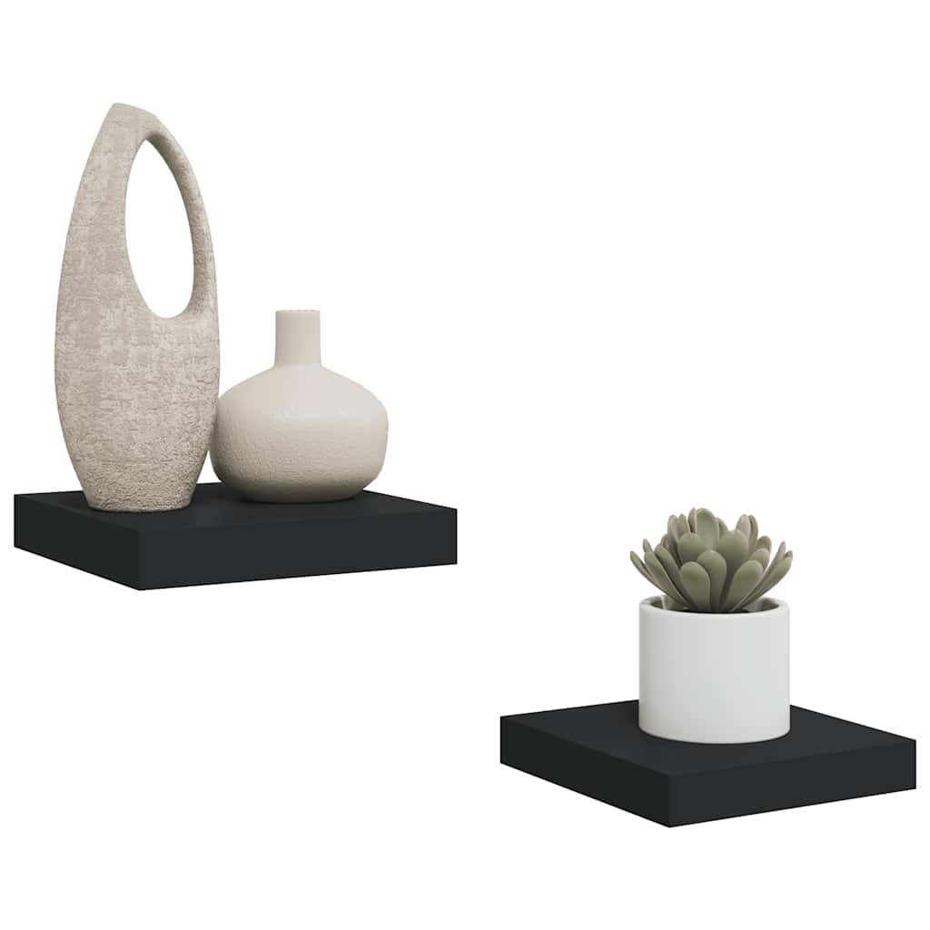 Schweberegale 2 Stk. Schwarz 23x23,5x3,8 cm MDF
