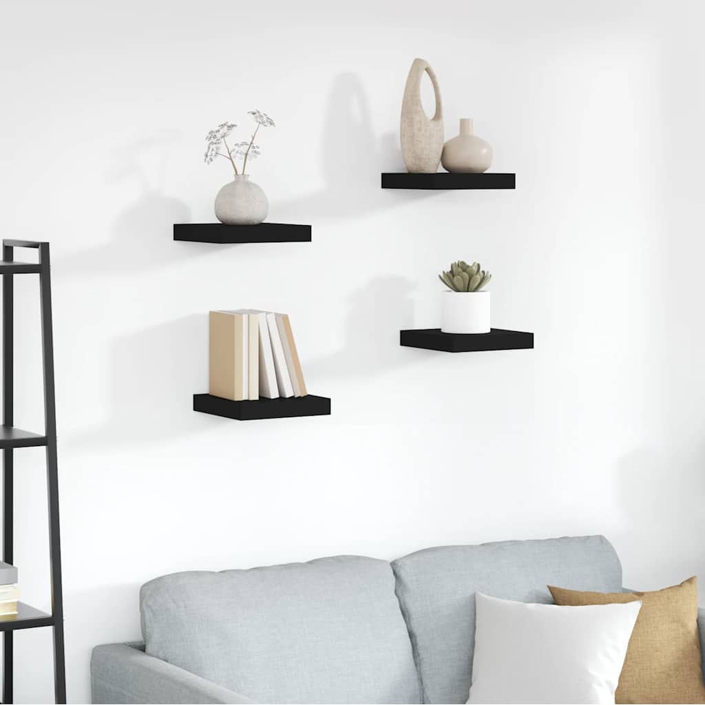 Schwebende Wandregale 4 Stk. Schwarz 23x23,5x3,8cm MDF