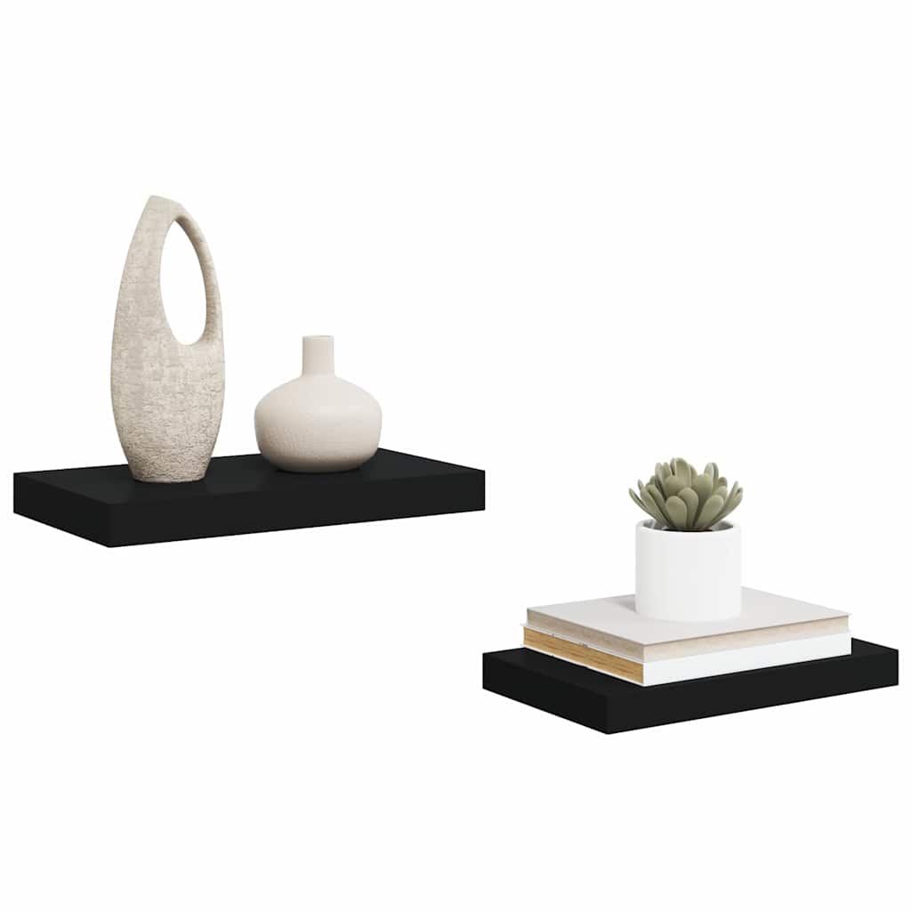 Schweberegale 2 Stk. Schwarz 40x23x3,8 cm MDF