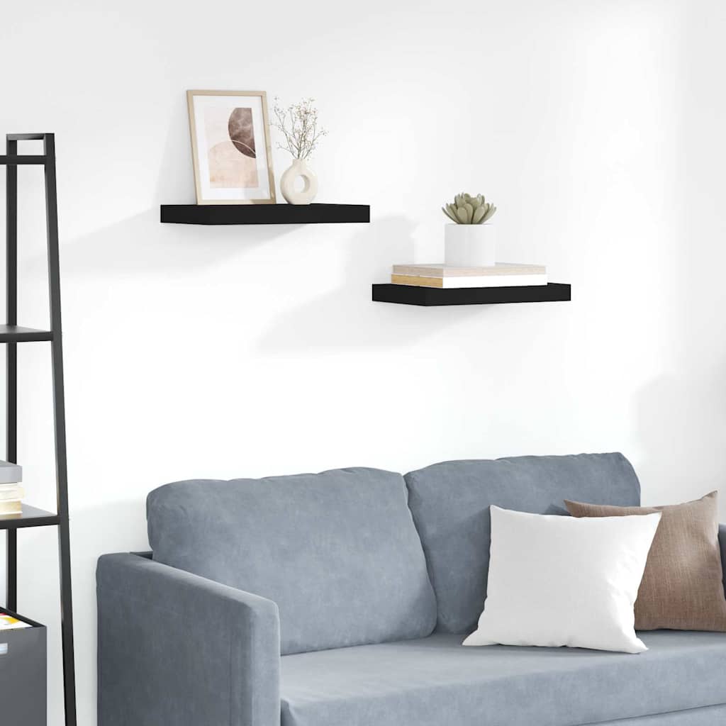 Schweberegale 2 Stk. Schwarz 40x23,5x3,8 cm MDF