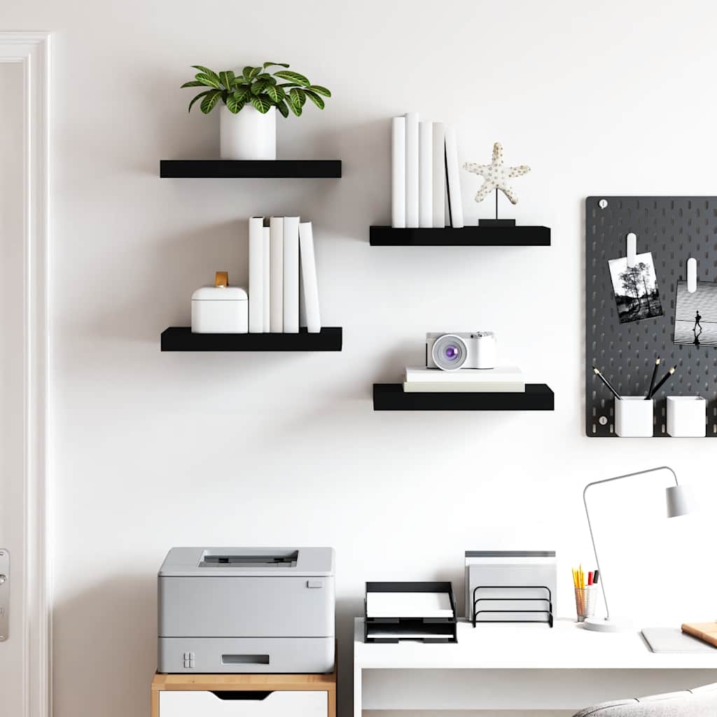 Schweberegale 4 Stk. Schwarz 40x23x3,8 cm MDF