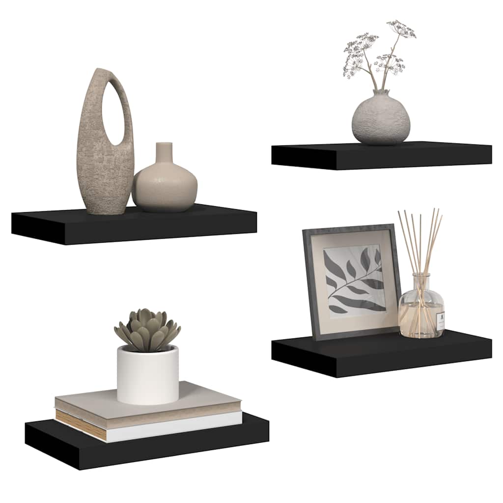 Schweberegale 4 Stk. Schwarz 40x23x3,8 cm MDF