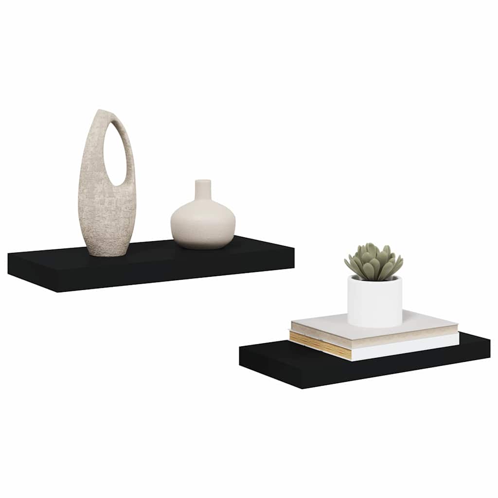 Schweberegale 2 Stk. Schwarz 50x23,5x3,8 cm MDF