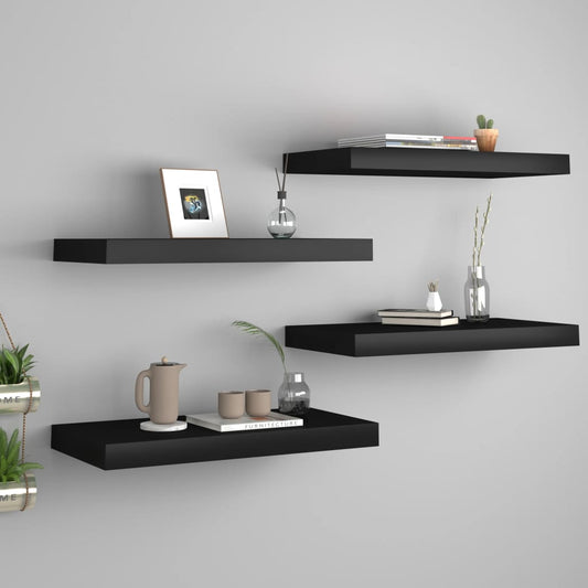 Étagères flottantes, lot de 4, noires, 50 x 23 x 3,8 cm, MDF