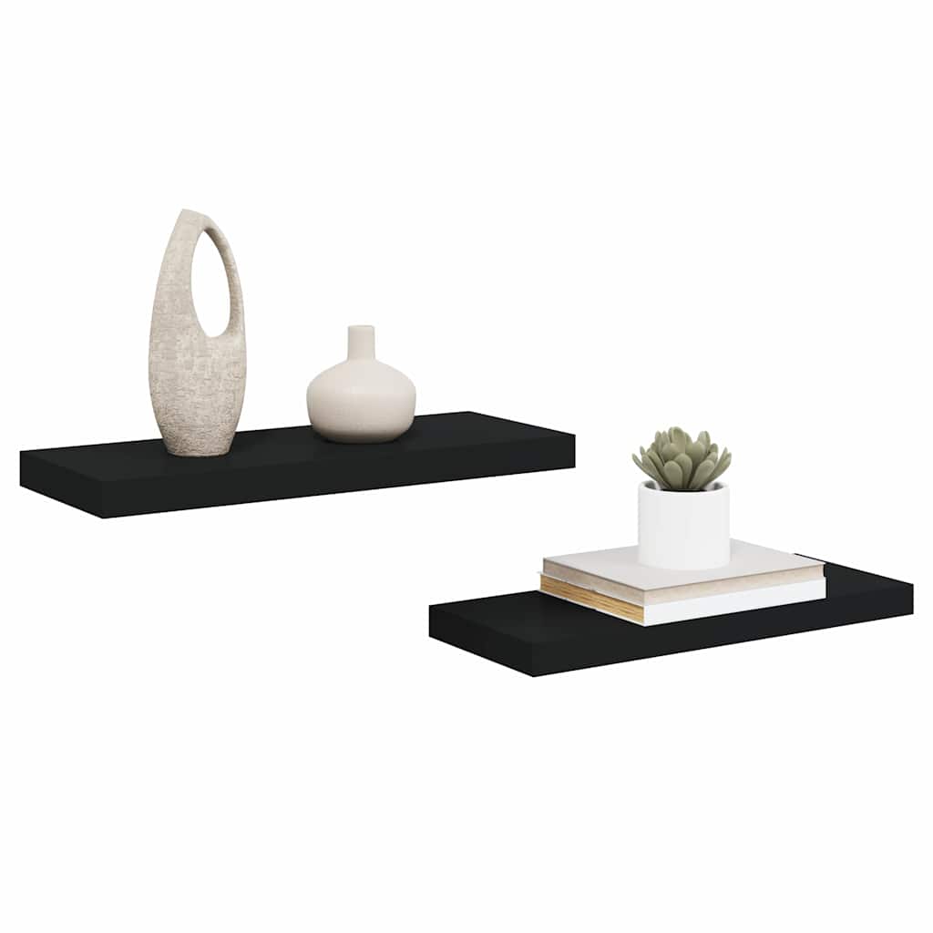 Schweberegale 2 Stk. Schwarz 60x23,5x3,8cm MDF