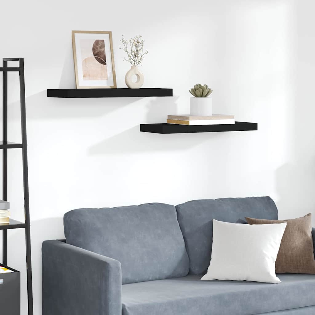 Schweberegale 2 Stk. Schwarz 60x23,5x3,8cm MDF