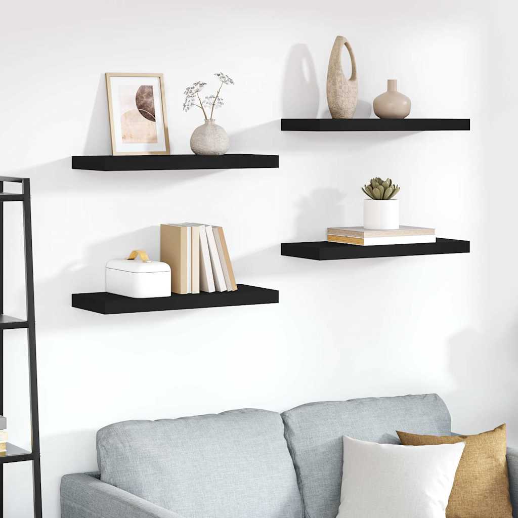 Schweberegale 4 Stk. Schwarz 60x23,5x3,8cm MDF