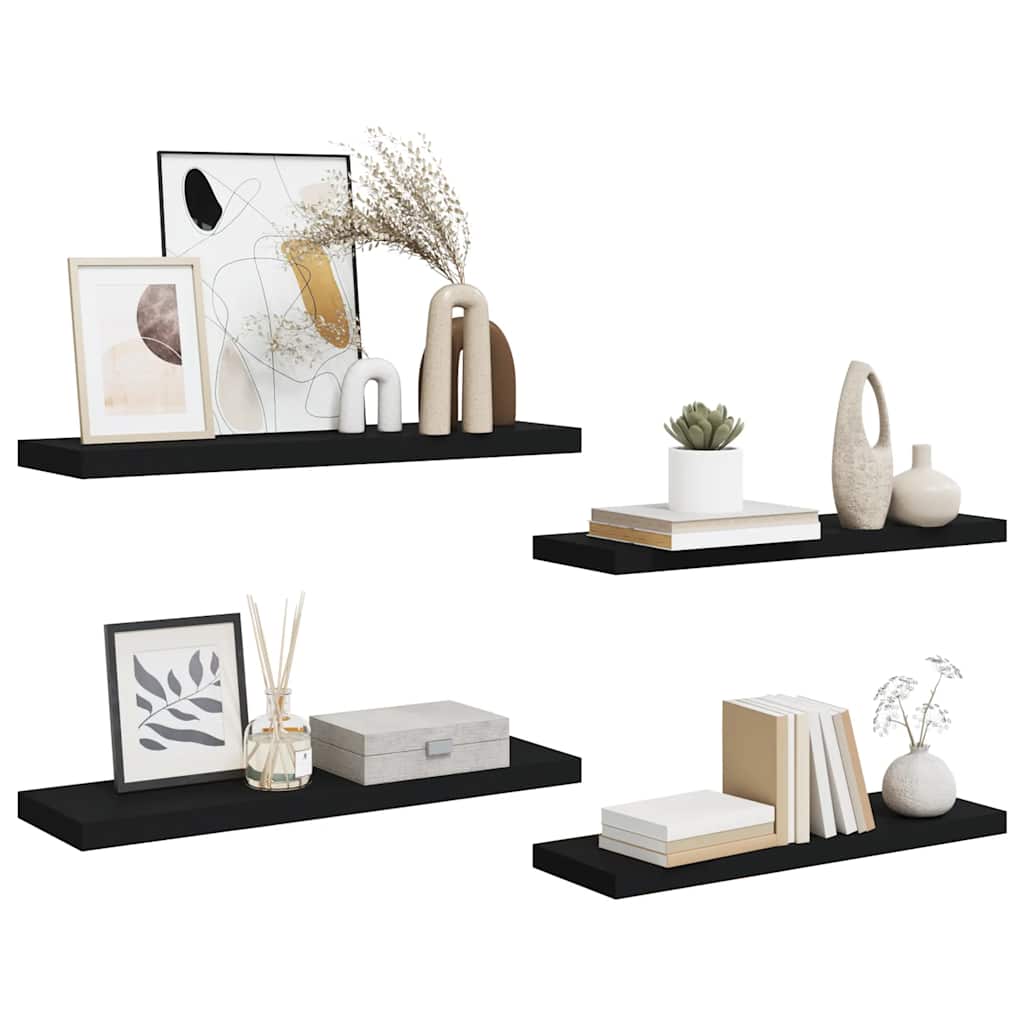 Schweberegale 4 Stk. Schwarz 80x23,5x3,8 cm MDF