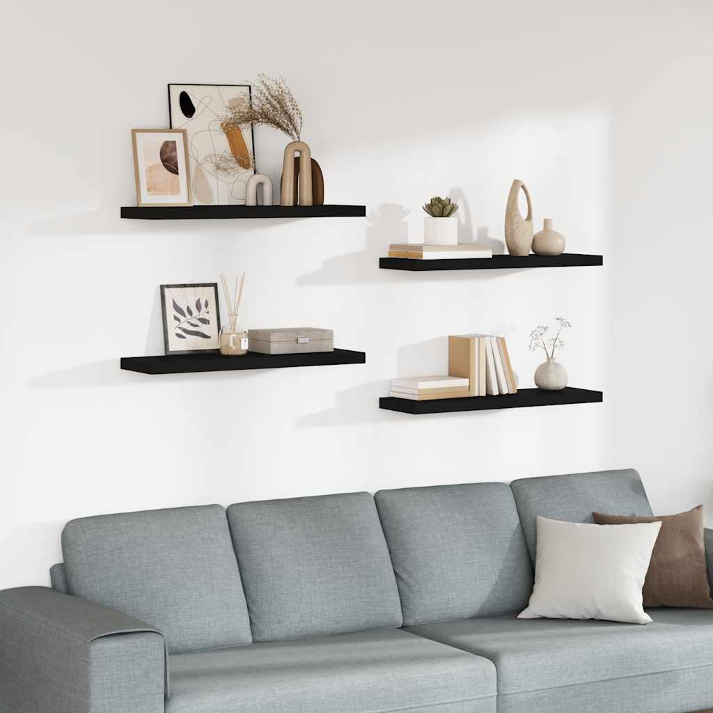 Schweberegale 4 Stk. Schwarz 80x23,5x3,8 cm MDF