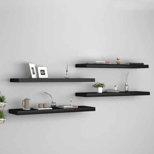 Étagères flottantes, lot de 4, noir, 90 x 23,5 x 3,8 cm, MDF