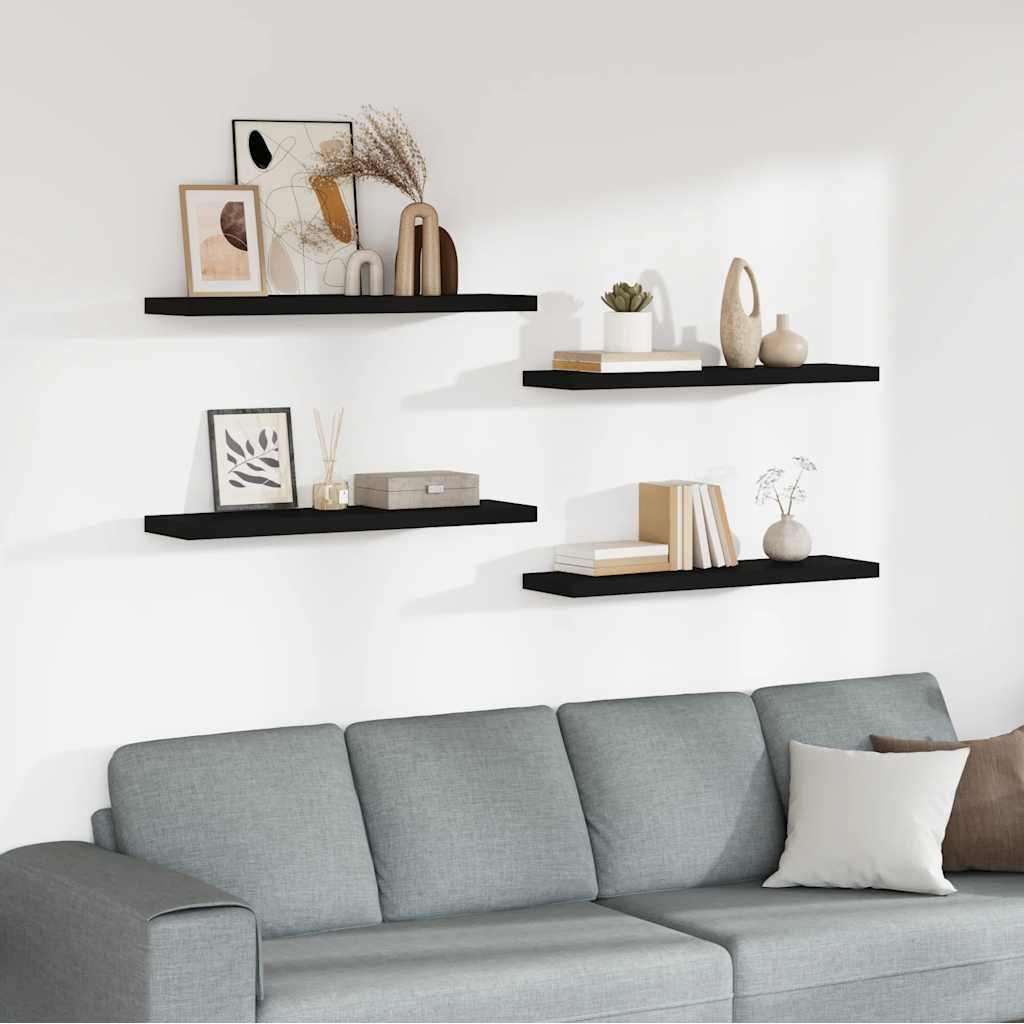 Schweberegale 4 Stk. Schwarz 90x23,5x3,8 cm MDF