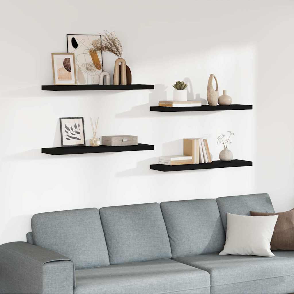 Schweberegale 4 Stk. Schwarz 90x23,5x3,8 cm MDF