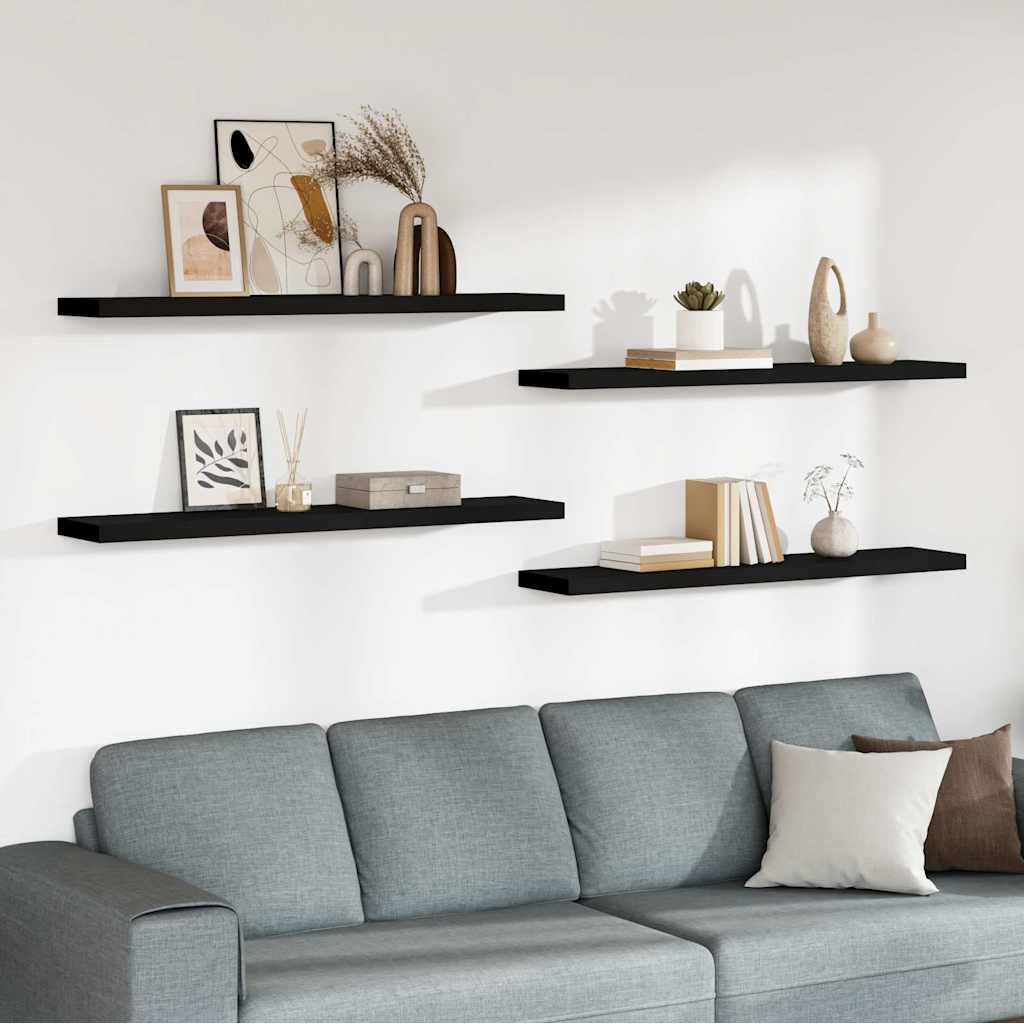 Schweberegale 4 Stk. Schwarz 120x23,5x3,8 cm MDF